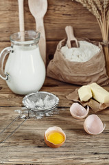Egg yolk on a wooden table  closeup