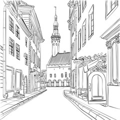 Vector Medieval Old Town, Tallinn, Estonia