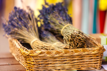 Lavender bunches selling in an outdoor french market