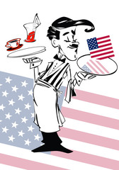 waiter with flag of United States of America