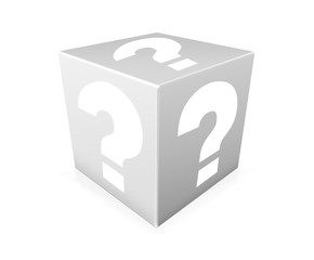 White question marks on white box. Illustration