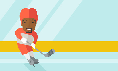 Hockey player at rink.