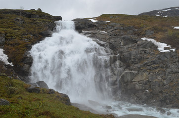Large waterfall in Laktajakka valley, subarctic Lapland, Sweden