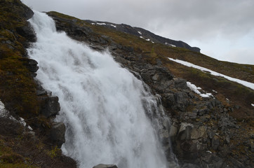 Large waterfall in Laktajakka valley, subarctic Lapland, Sweden
