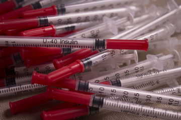 Syringes for injections insulin   - obrazy, fototapety, plakaty