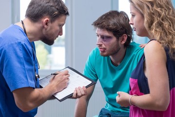 Fototapeta premium Man with bruises at hospital