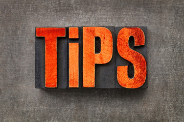 tips word in letterpress wood type