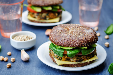 vegan quinoa eggplant spinach chickpeas rye Burger