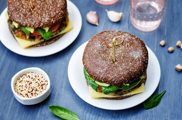 vegan quinoa eggplant spinach chickpeas rye Burger