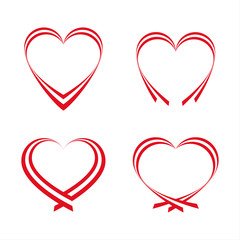 Set of simple red hearts, vector illustration, valentines day sympols