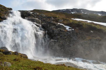 Large waterfall in subarctic Swedish mountains