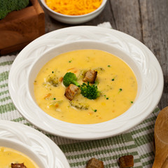 Broccoli Cheddar Soup. Selective focus.