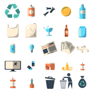 Waste sorting and recycling isolated symbols