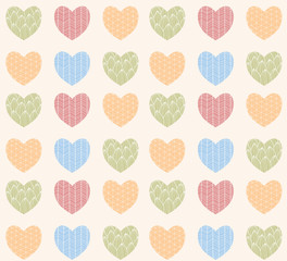 Seamless pattern with ornamental heart shaped symbols, line draw