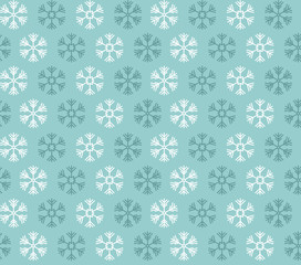 Seamless pattern with blue and white christmas snowflakes on blu