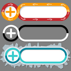 Obraz premium Set of three abstract buttons for your text and plus symbol