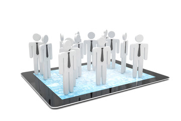 group of people figures on tablet PC, 3d render