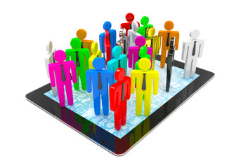 group of people figures on tablet PC, 3d render