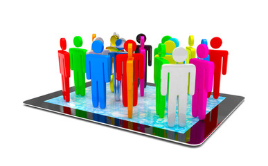 group of people figures on tablet PC, 3d render