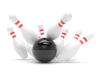 Bowling ball and skittles isolated
