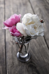 Rose flower over rustic wooden background