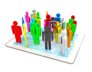 group of people figures on tablet PC, 3d render