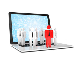 Fototapeta premium group of people figures on laptop, 3d render