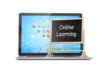  Laptop with chalkboard, online education concept