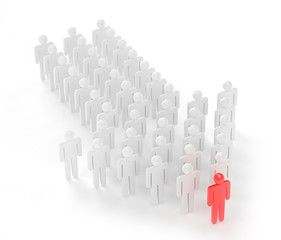 Many 3d people figure in arrow shape with the leader in front