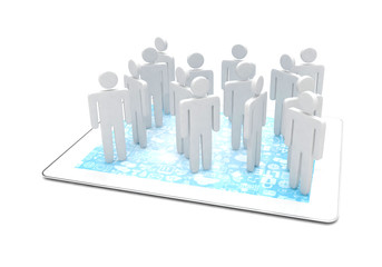 group of people figures on tablet PC, 3d render