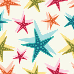 Fototapeta na wymiar Colorful starfishes seamless vector background.