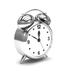 Chrome alarm clock on white