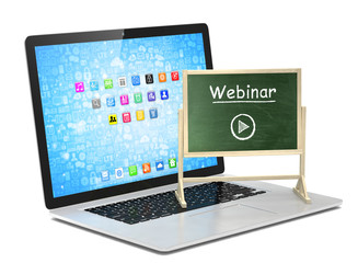 Laptop with chalkboard, webinar, online education concept