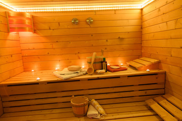 Sauna Interior in the Candlelight