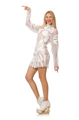 Woman wearing white dress isolated on white