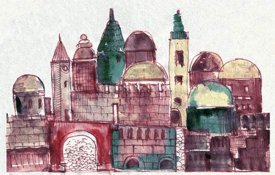 Ancient Town,Old City,Illustration,Sketch