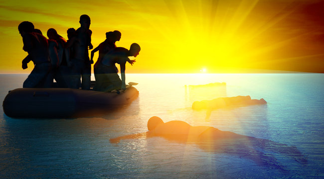 boat with migrants fleeing the war 