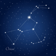 Orion constellation at starry night sky 