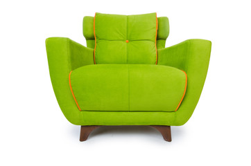 Green armchair isolated on the white