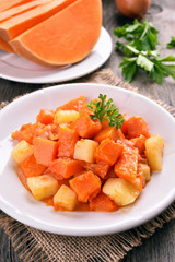 Stew pumpkin, potato, onion