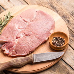 Chunk of meat with knife and pepper