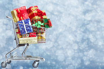 Shopping cart  with gifts.
