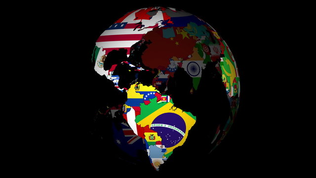 4K, Globe with countries and their national flags
