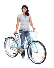 Young asian woman with bicycle.