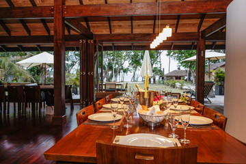 Dinner table in a spacious room