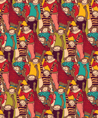 Fototapeta na wymiar Big group monkey seamless color pattern 
