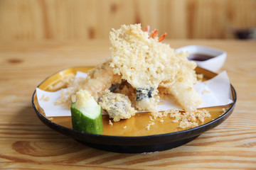 Tempura Japanese Food on wood background