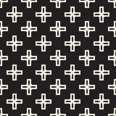 Vector Seamless Black And White Simple Cross Square Pattern