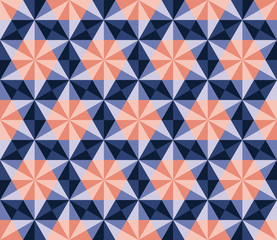 Vector Seamless Blue Pink Navy Hexagonal Triangles Rhombus Pattern