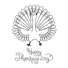 Doodle Thanksgiving Turkey Freehand Vector Drawing Isolated